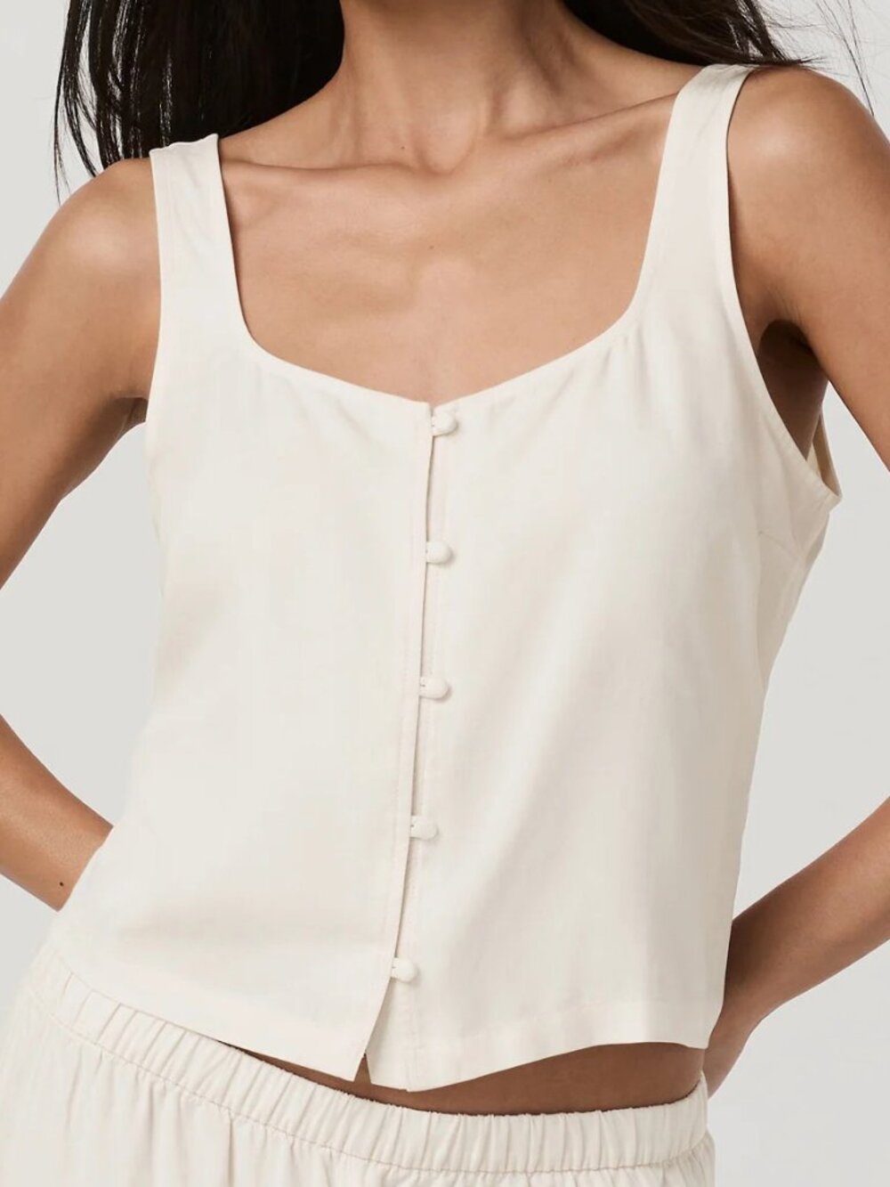Vuori Trestles Twill Button Front Top | Natural (Alabaster) | Size XS